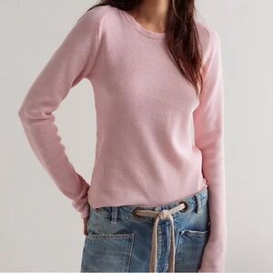 Free People We the Free Easy Does It Long Sleeve Tee Pink Size Large